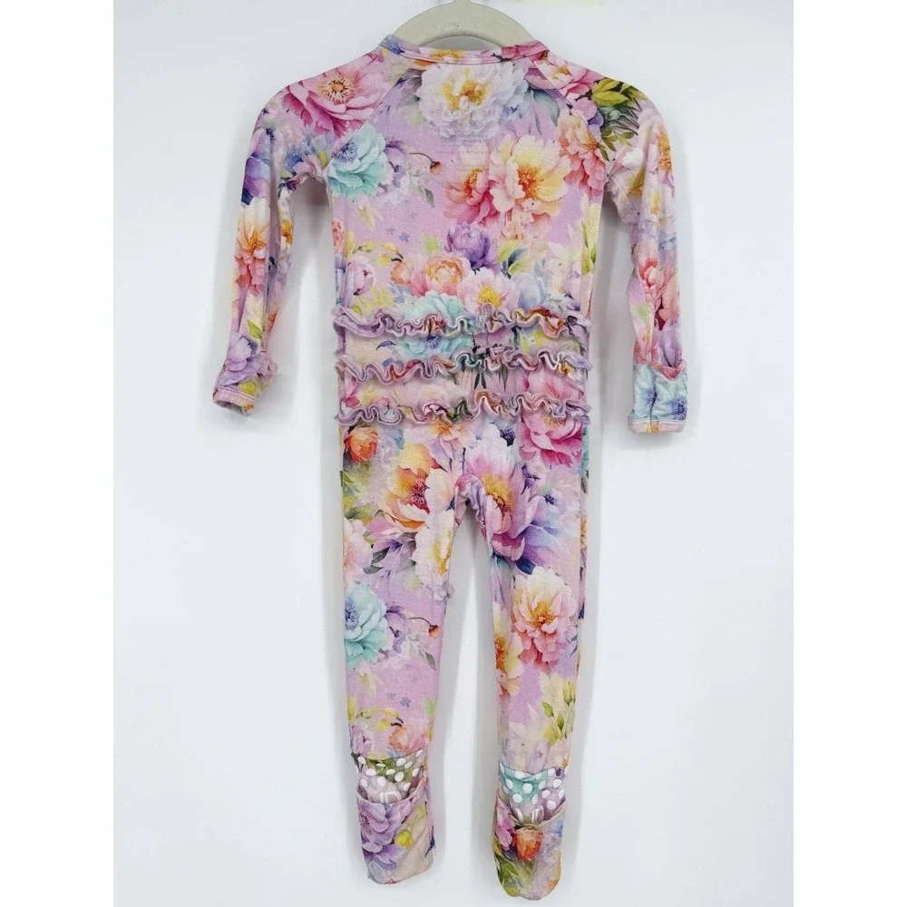 Lot 2 Bums & Roses Bamboo Ruffle‎ Romper Sleeper Pajamas Footie 3-6 Months
